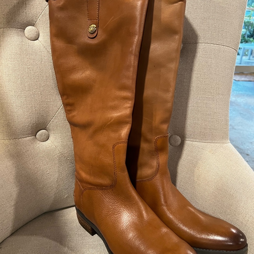 Sam Edelman Penny Brown Back Zip Block Heel Knee High Boots